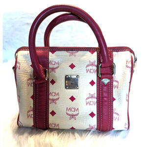 MCM BOSTON WHITE/SOFT PINK Boston Leather BAG 25 Authentic